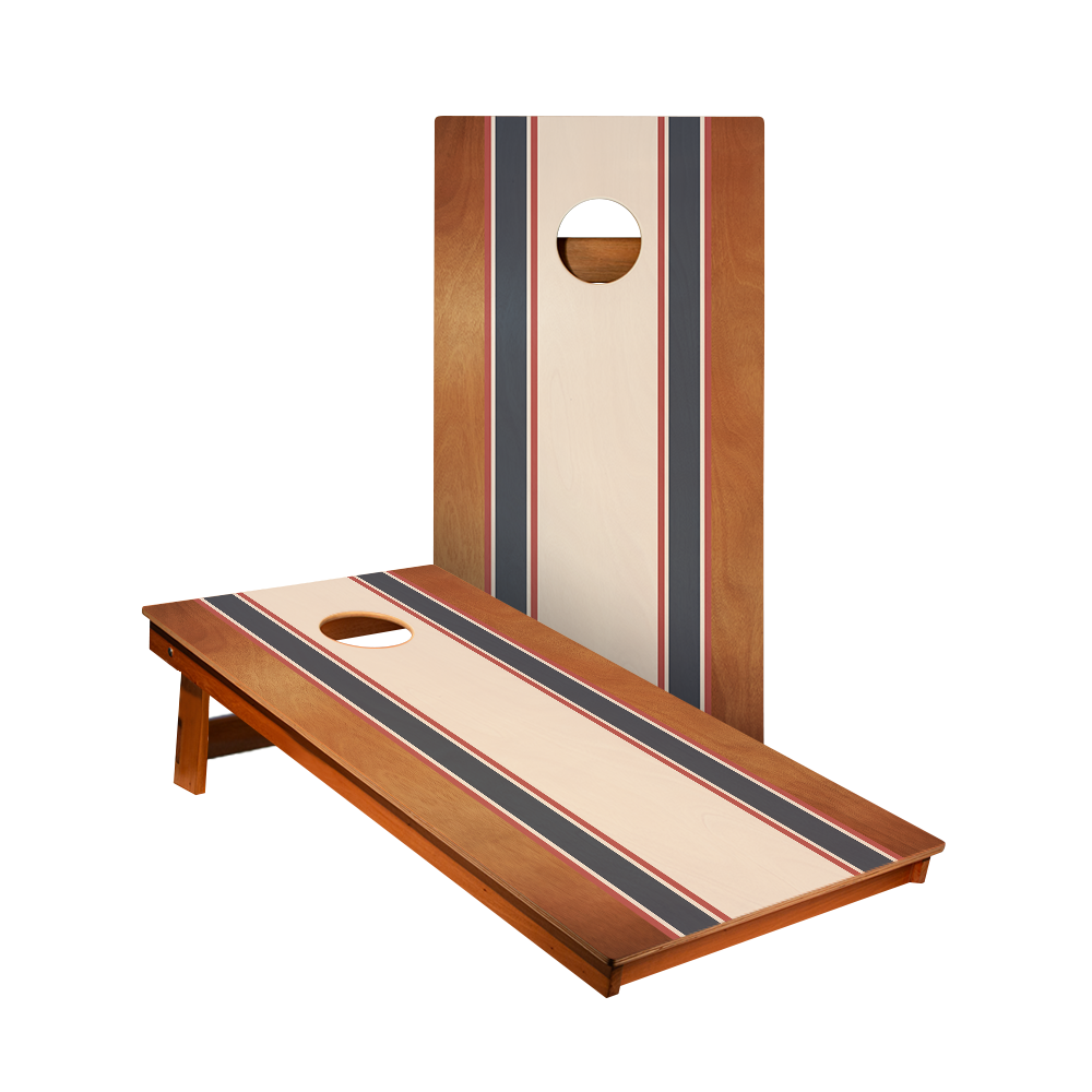 Classic Stripes Mahogany Cream, Blue, and Mauve Backyard 2400 Cornhole Boards