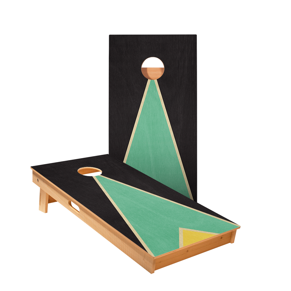 Classic Retro Triangle - Black, Teal, and Yellow Star Cornhole Boards