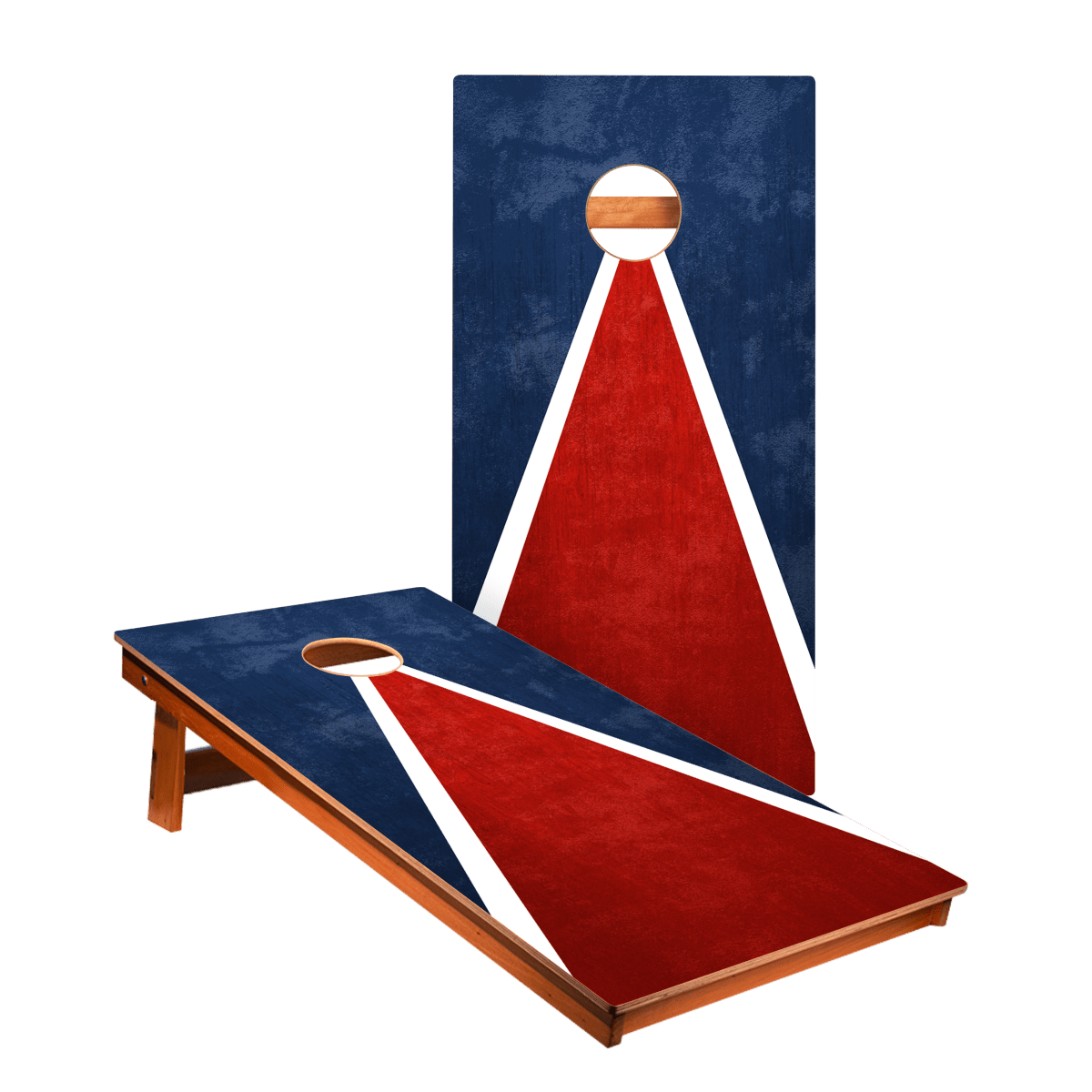 Classic Triangle Blue White Red Distressed Backyard 2400 Cornhole Boards - WACA-000458 | American Cornhole Association