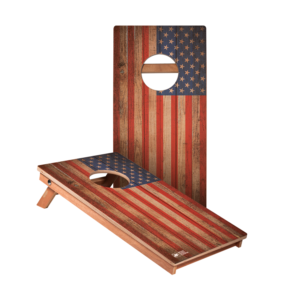 Distressed Wood United States Flag Backyard 1200 Cornhole Boards