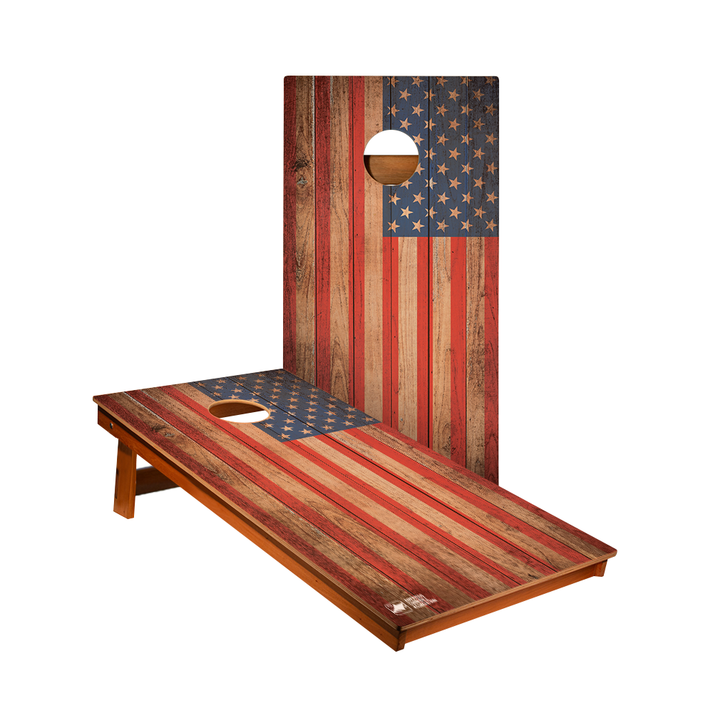 Distressed Wood United States Flag Backyard 2400 Cornhole Boards