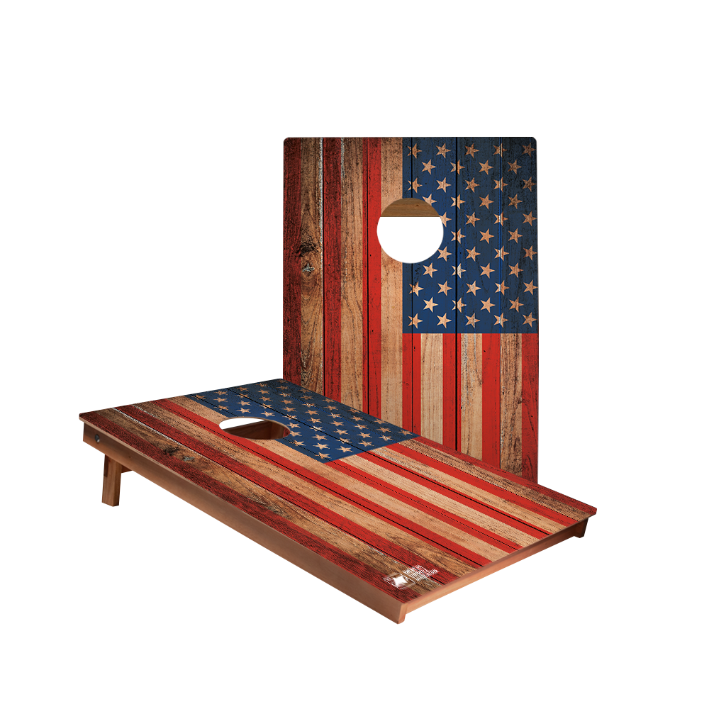 Distressed Wood United States Flag Backyard 2300 Cornhole Boards